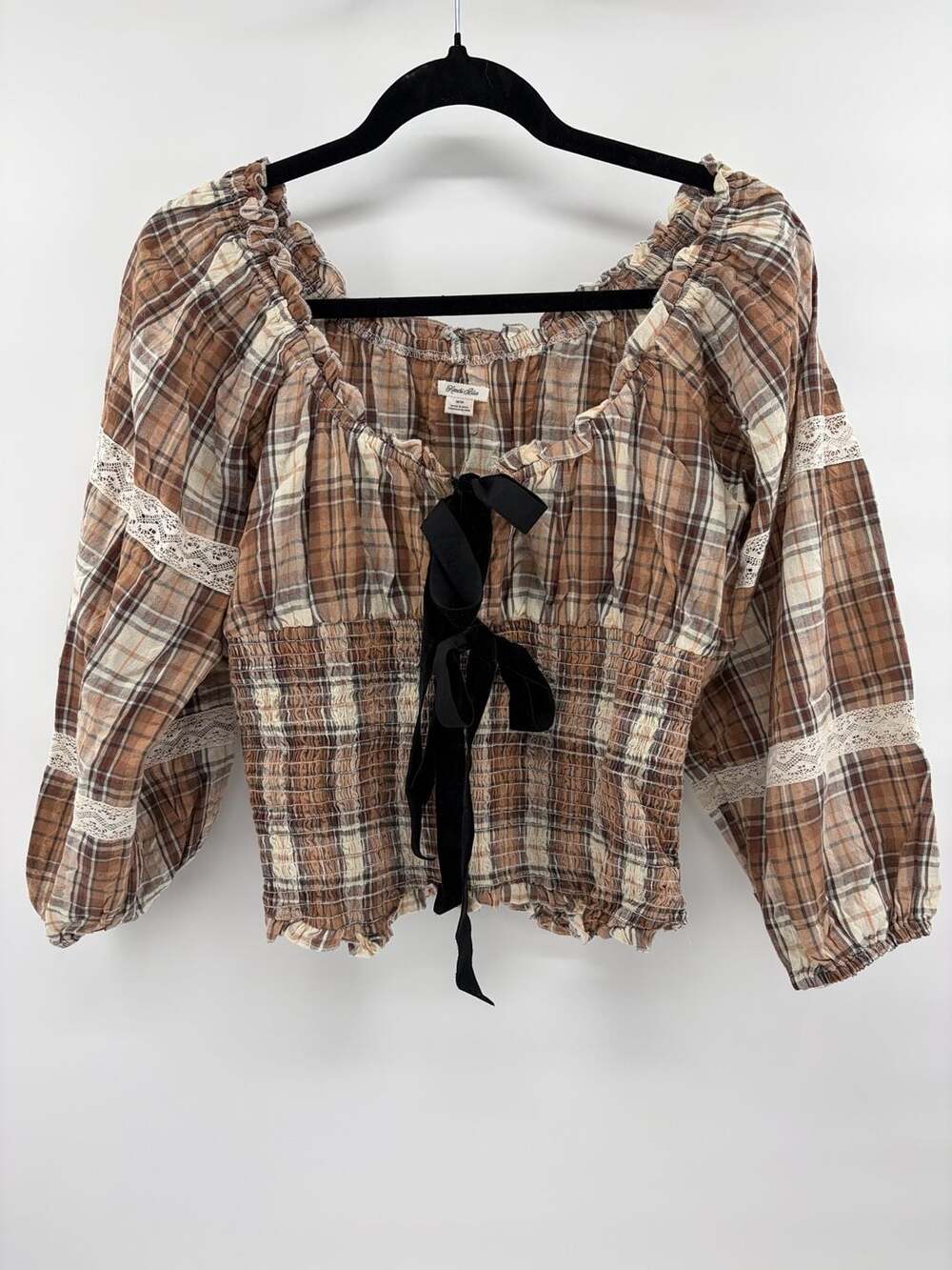 Kimchi Blue Marley Long Sleeve Check Blouse Brown Plaid